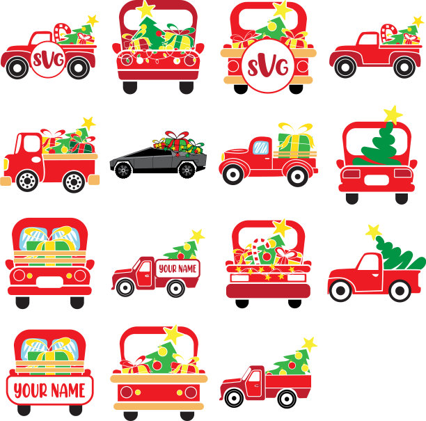 圣诞卡车用红色的圣诞卡车图片下载