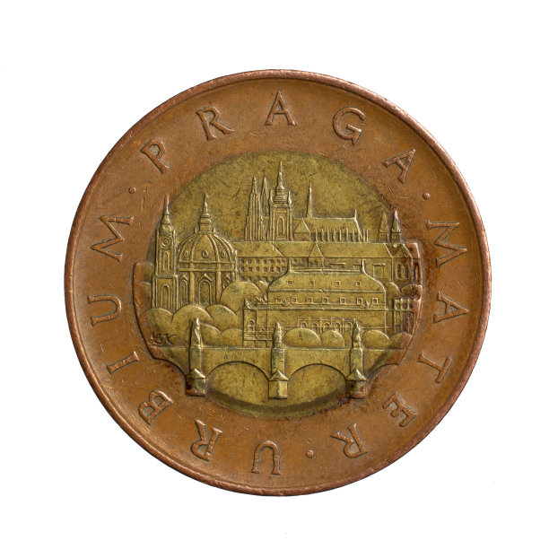 捷克克朗硬币，50 CZK, 50克朗，捷克货币。在白色背景上隔离图片下载