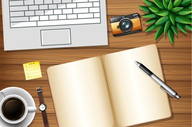 顶视图办公室办公桌与办公室元素图片下载