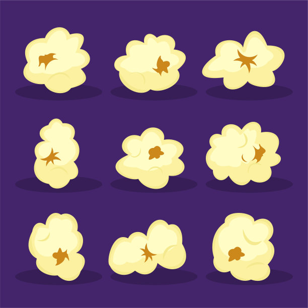 在紫色背景食物上设置爆米花元素图片下载