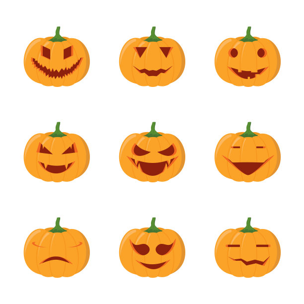 设置万圣节南瓜头孤立在白色图片下载