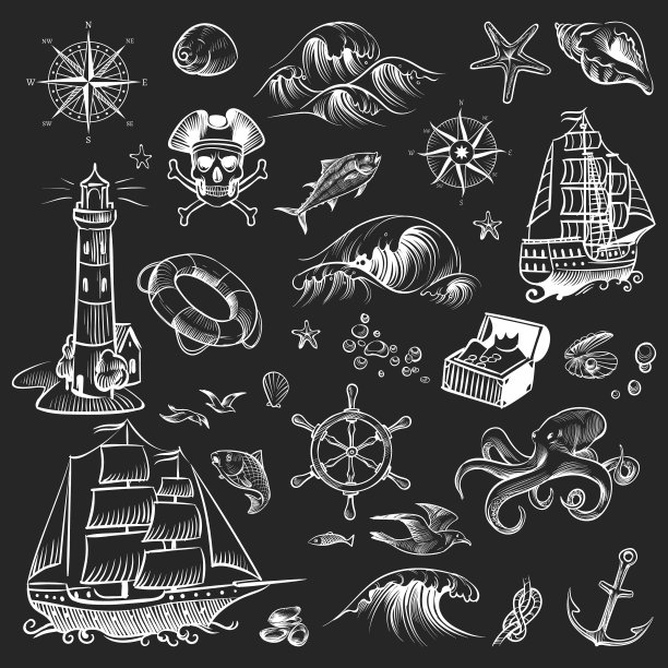 海盗素描手绘冒险合集图片下载