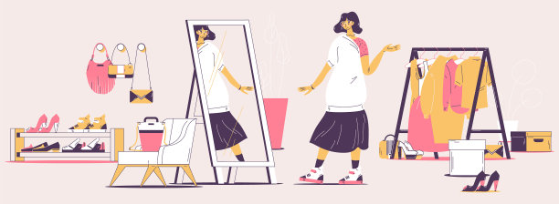 年轻女子穿着不对称的休闲装看着图片下载