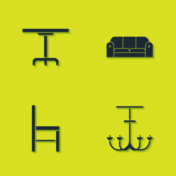 设置圆桌吊灯椅子和沙发图标图片下载