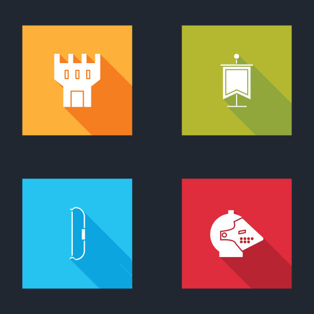 城堡塔设中世纪旗和铁弓图片下载