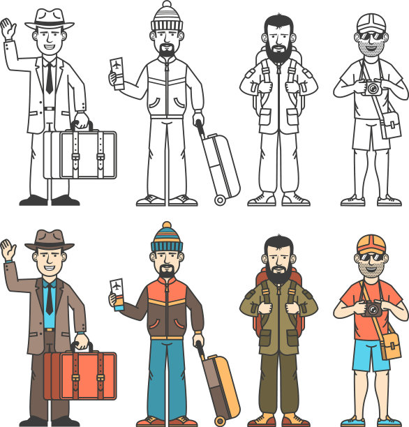 现代的旅行者在各种各样的服装中有着不同的搭配图片下载