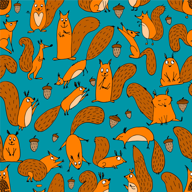 有趣的松鼠与坚果无缝图案为您图片下载