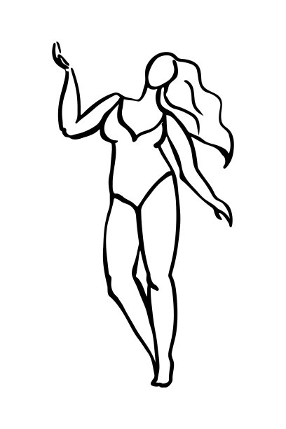 全女人黑色线条素描在白色的背景图片下载