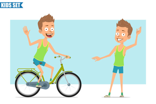 卡通平面有趣的运动男孩角色设置图片下载