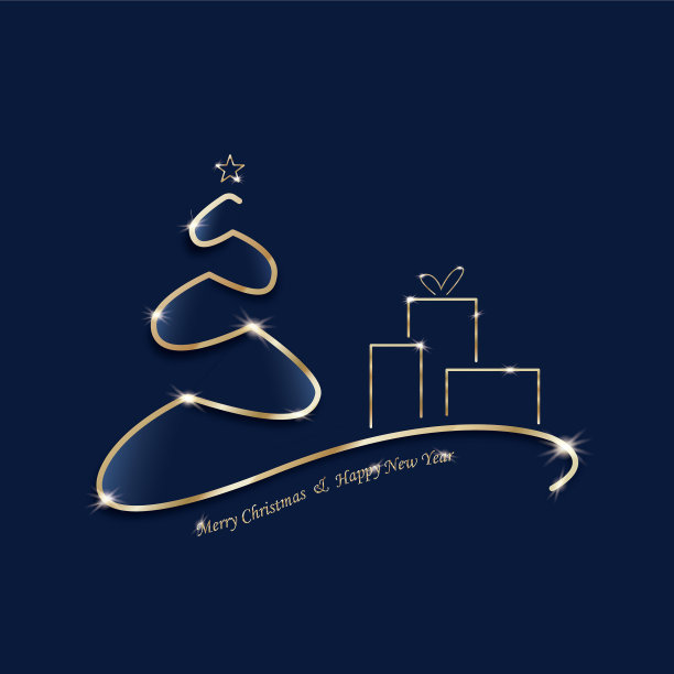 圣诞贺卡树的蓝色和金色图片下载