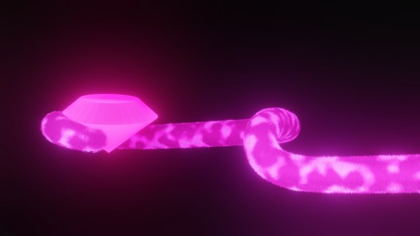 愤怒的粉红尾巴拿着一颗钻石。3 d渲染。图片下载