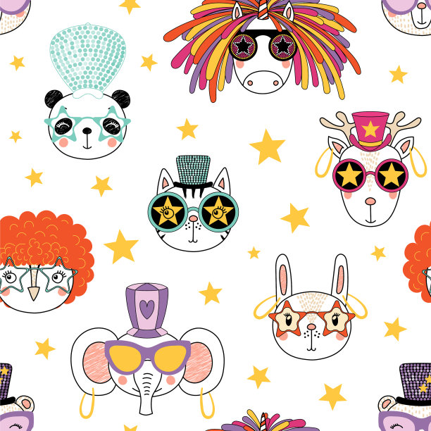 可爱的动物脸无缝图案图片下载