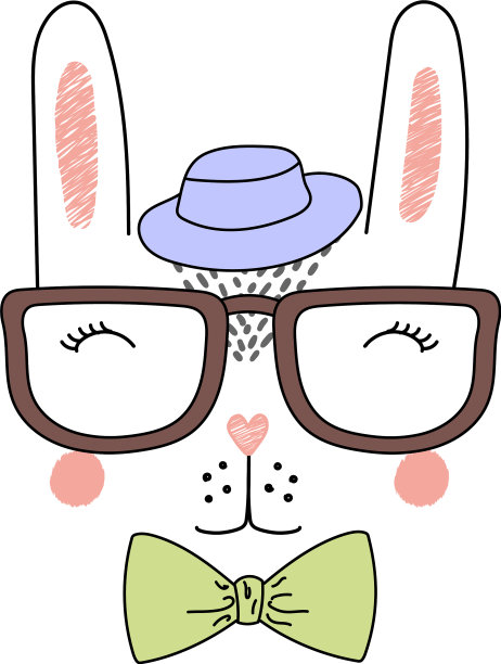 可爱的兔子戴着眼镜和帽子海报图片下载