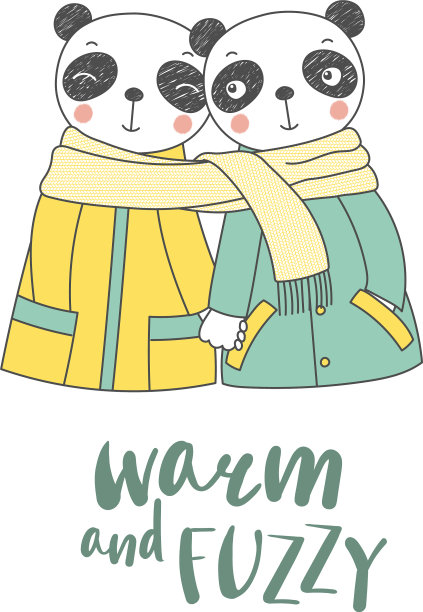 一对熊猫裹在一条围巾里图片下载