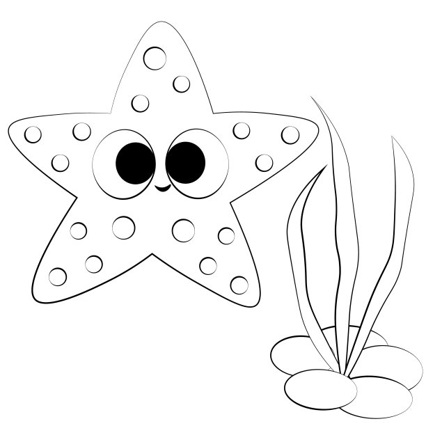可爱的卡通海星。用黑色和白色绘制插图图片下载