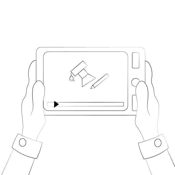 平板电脑与训练视频在你的手中在黑色和白色图片下载