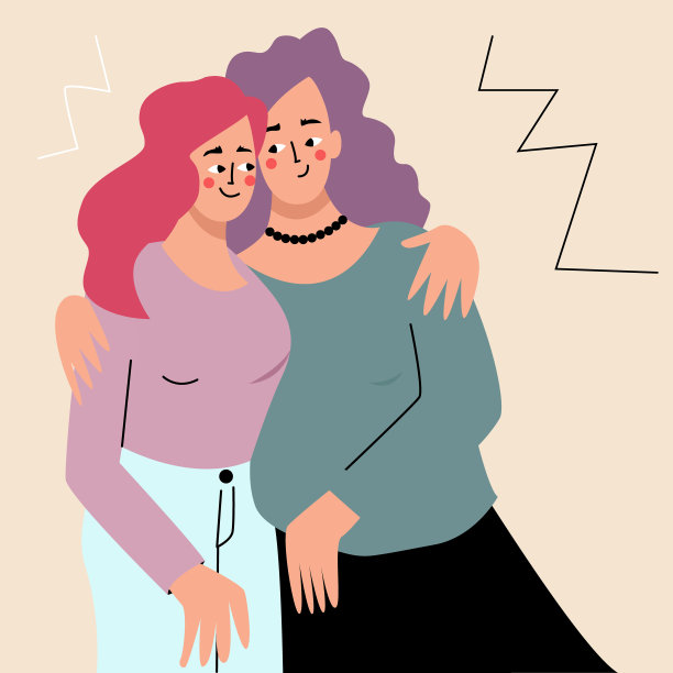 两个可爱的向量女孩拥抱在一起图片下载