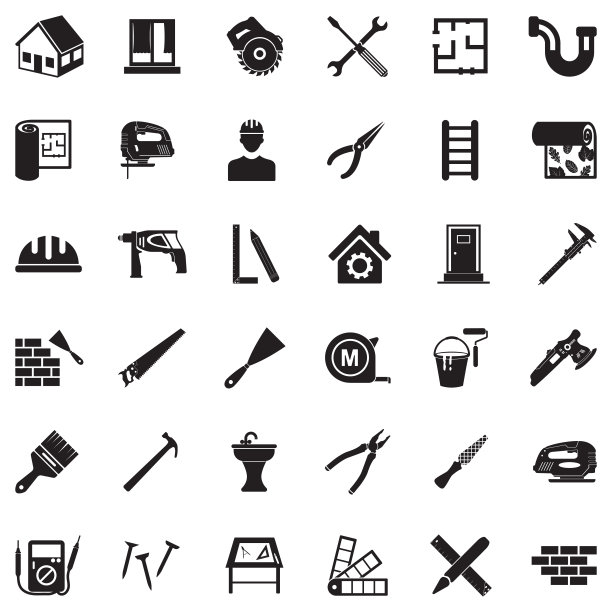 家里修理图标。黑色的平面设计。矢量插图。图片下载