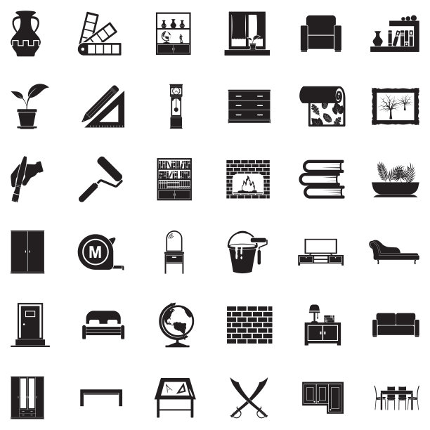 家居装饰图标。黑色的平面设计。矢量插图。图片下载