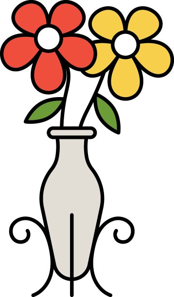 花与粘土p客厅装饰概念矢量色线图标设计，室内设计符号，家庭办公装饰标志，住宅和商业装饰元素库存插图图片下载