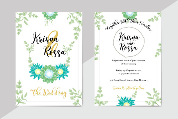 婚礼邀请卡与水彩花卉装饰图片下载