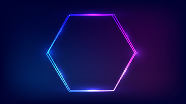 霓虹灯双六边形框架与闪光效果图片下载