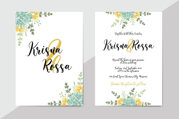 婚礼邀请卡与水彩花卉装饰图片下载