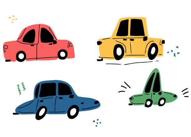 很酷的复古汽车手绘涂鸦的风格。对儿童插图。可爱的卡通汽车向量收集孤立的白色图片下载