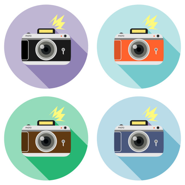 复古的照片相机。一套复古相机隔离在白色背景。矢量插图。向量。图片下载
