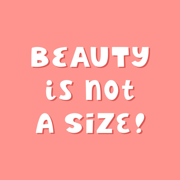 美貌不是尺码。白色可爱的手画字母桃色背景与阴影。身体积极的引用。图片下载