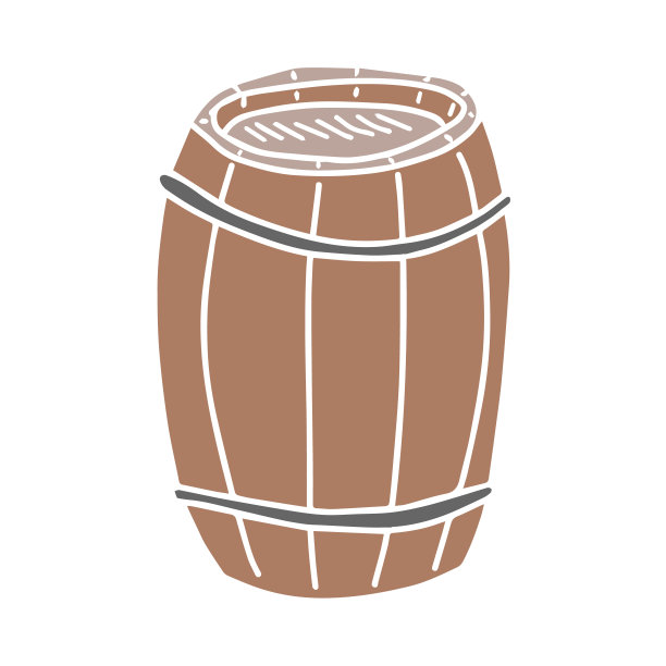 白色背景上的橡木桶素描。图片下载
