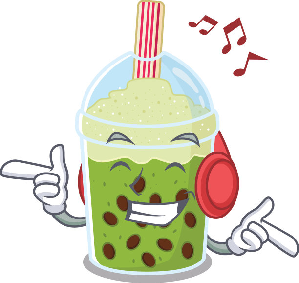 享受音乐抹茶奶茶卡通吉祥物图片下载