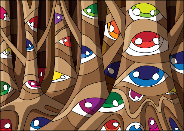 树有眼睛设计和图案背景插图向量图片下载