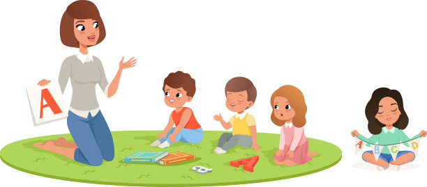 年轻女子拿着ABC卡教孩子图片下载