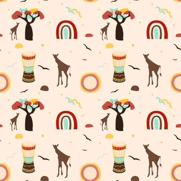 非洲民族民族符号无缝图案背景。图片下载