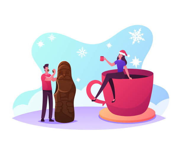 小小的男性和女性角色在吃巧克力图片下载