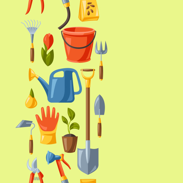 无缝模式与园艺工具和设备。园艺插图。图片下载