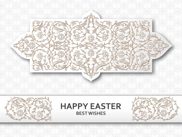 复活节快乐的背景与阿拉伯式花卉图案。很好的设计模板的横幅，贺卡，传单图片下载