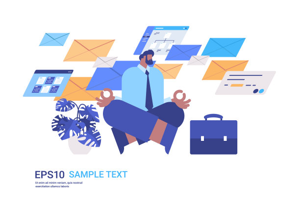 商人坐莲花姿势，商人做瑜伽锻炼冥想放松的概念图片下载