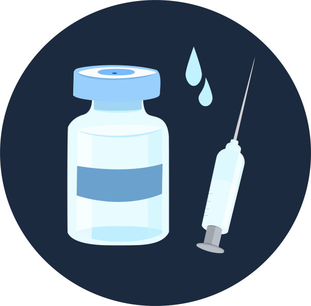 接种疫苗的概念。一罐疫苗，药品和注射器的图标。矢量插图平面风格图片下载