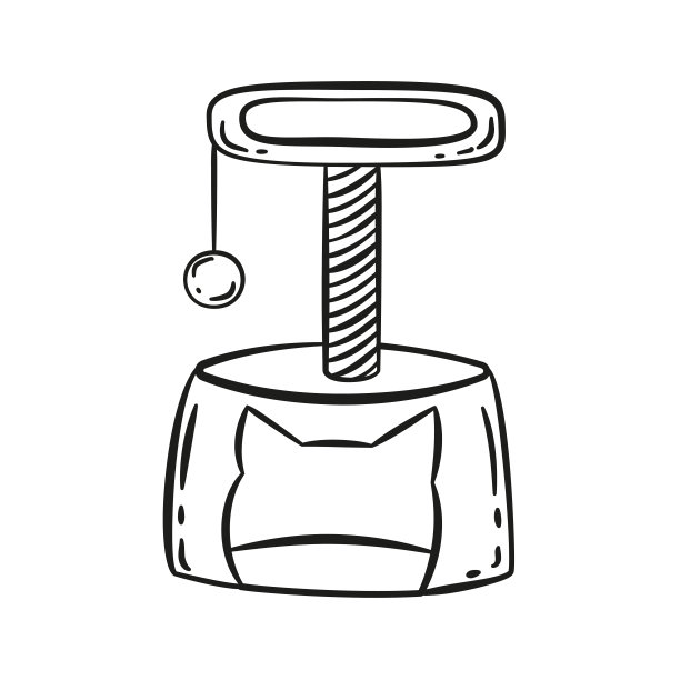 猫塔和涂鸦风格的抓柱。宠物的矢量游乐场配件。猫树孤立的白色背景。黑线简单插图图片下载