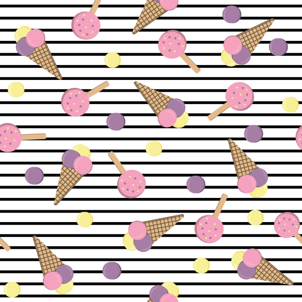 冰淇淋图案上白色条纹背景，矢量插图纺织印花墙纸图片下载