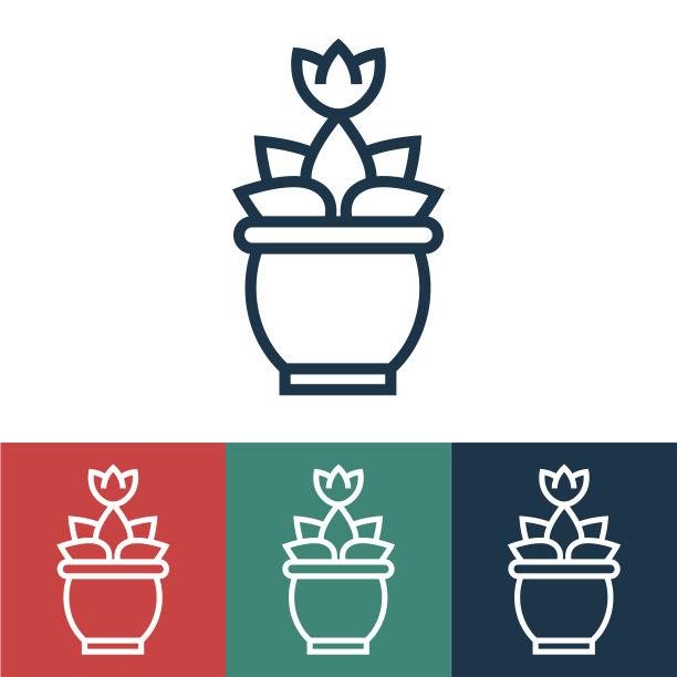 线条图标与盛开的花朵图片下载