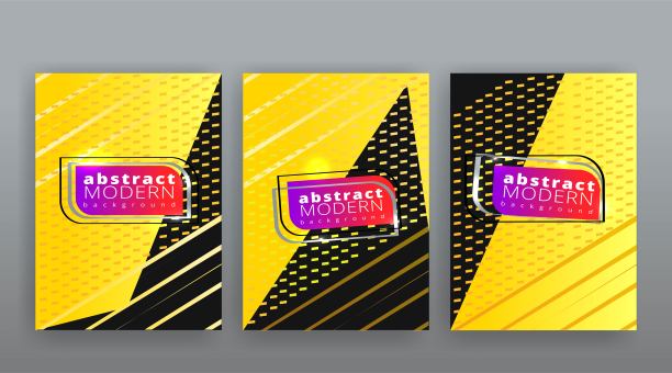 黄色和银色抽象未来模板集，现代创意矢量图案设计的网页和印刷装饰，图片下载