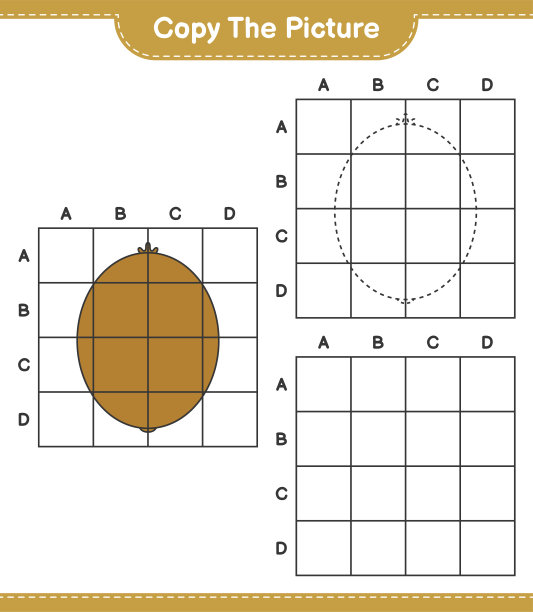 复制图片，使用网格线复制几维鸟的图片。教育儿童游戏，可打印的工作表，矢量插图图片下载