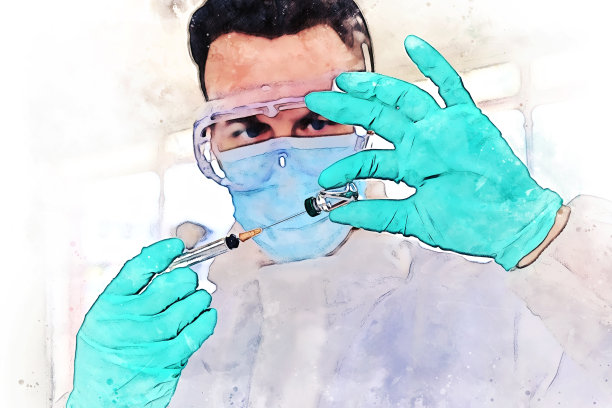 抽象的七彩青年科学家们在实验室里对水彩插画背景进行测试和检查。图片下载