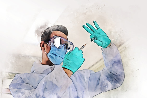 抽象的七彩青年科学家们在实验室里对水彩插画背景进行测试和检查。图片下载