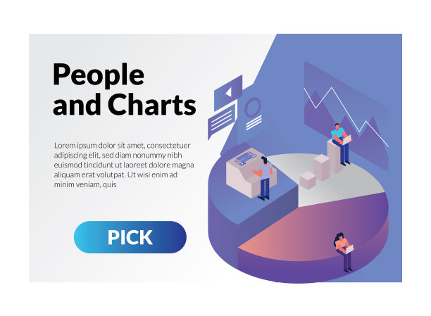统计饼状图中的人物和图表图片下载