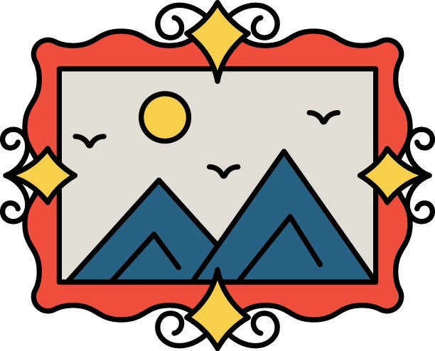 墙挂框概念，古董画风格向量色线图标设计，室内设计符号，家庭办公室装饰标志，住宅和商业装饰元素库存插图图片下载