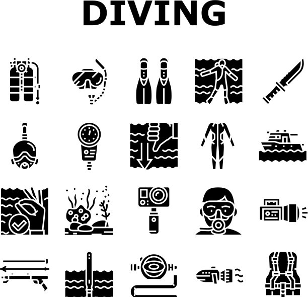 潜水潜水设备收集图标集图片下载